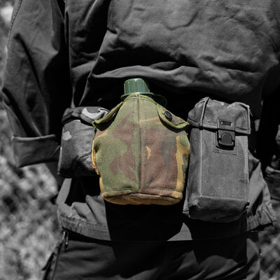 Dutch OD Canteen w/ Cup & Woodland Bag, , large
